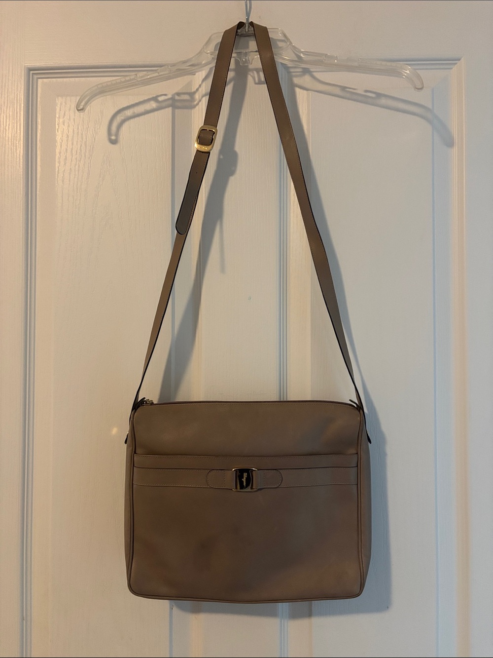 Salvatore Ferragamo Calfskin Taupe Crossbody Shoulder Bag